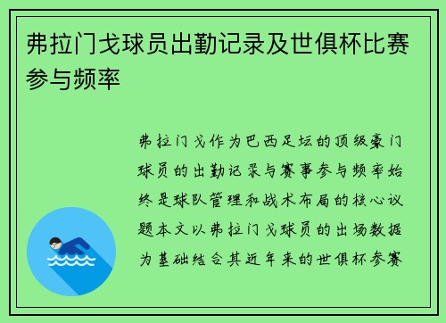 弗拉门戈球员出勤记录及世俱杯比赛参与频率
