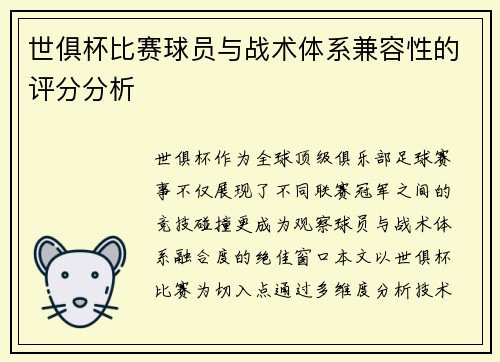 世俱杯比赛球员与战术体系兼容性的评分分析