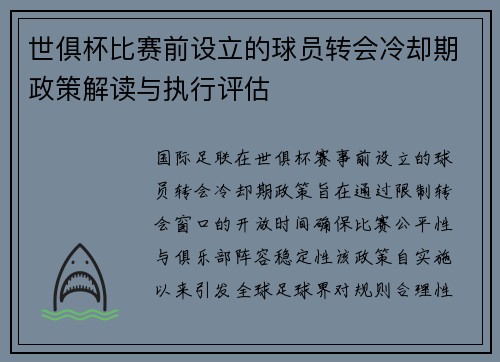 世俱杯比赛前设立的球员转会冷却期政策解读与执行评估